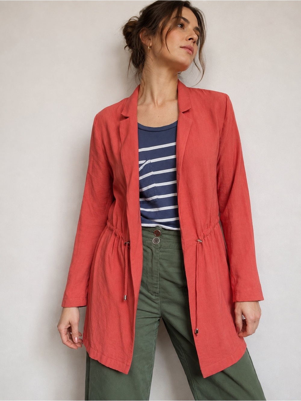 Duses Tangerine Cinched Waist Utility Jacket  Blazer